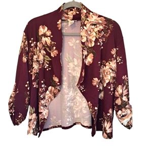 LA Gypsy Floral Open-Front Cropped Cardigan Size Large